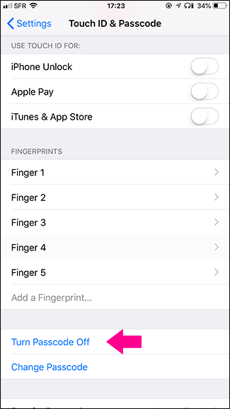 Экран: опция отключения код‑пароля