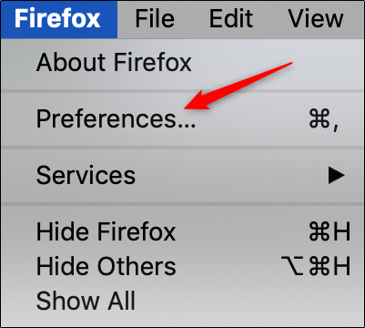 Окно настроек Firefox