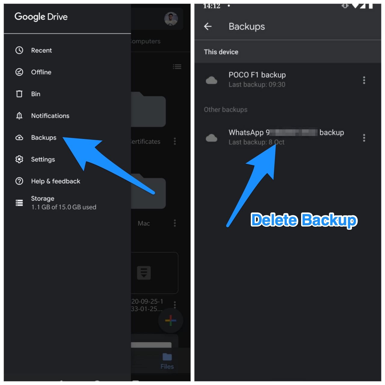 Удалить резервную копию Google Drive