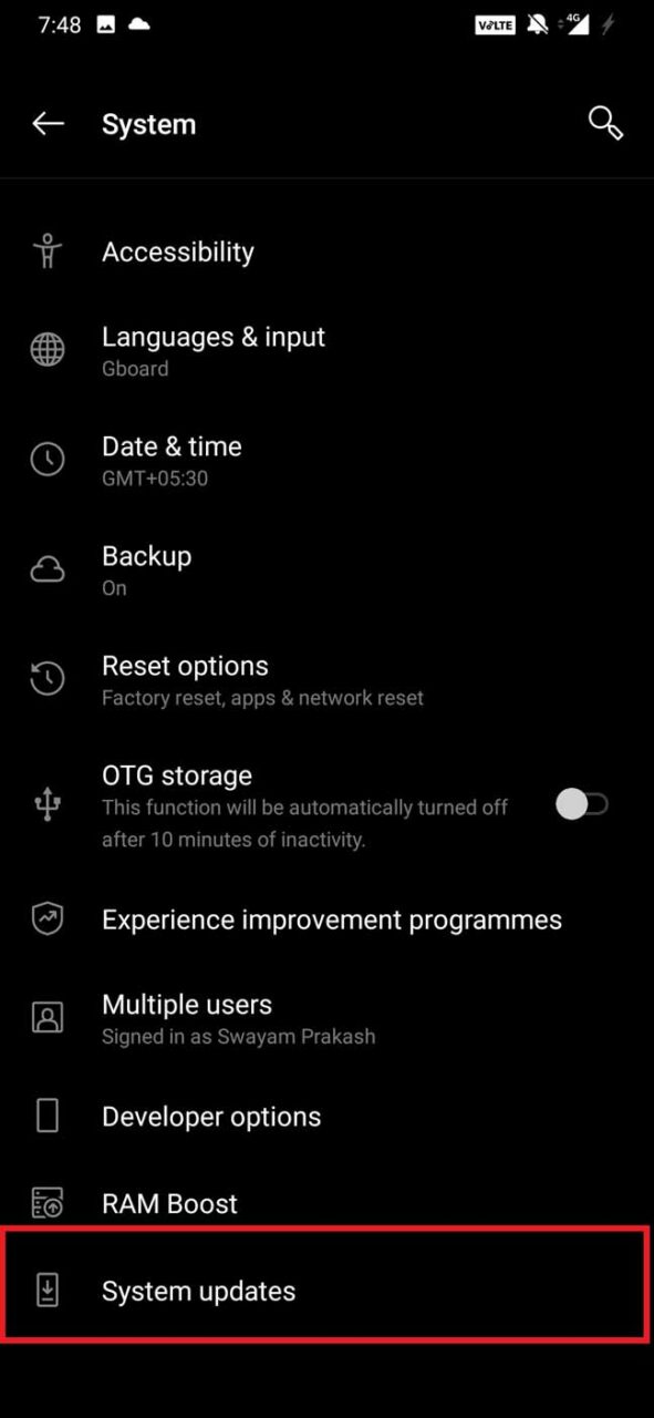 Проверка наличия обновлений системы