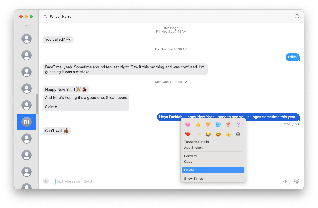Удалить сообщения iMessage на Mac