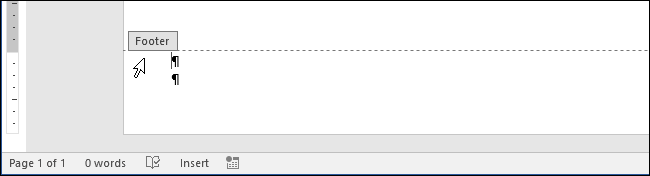 Размещение курсора в колонтитуле