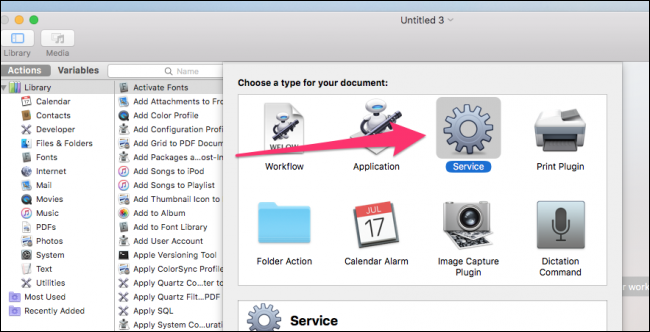 Создание нового сервиса в Automator