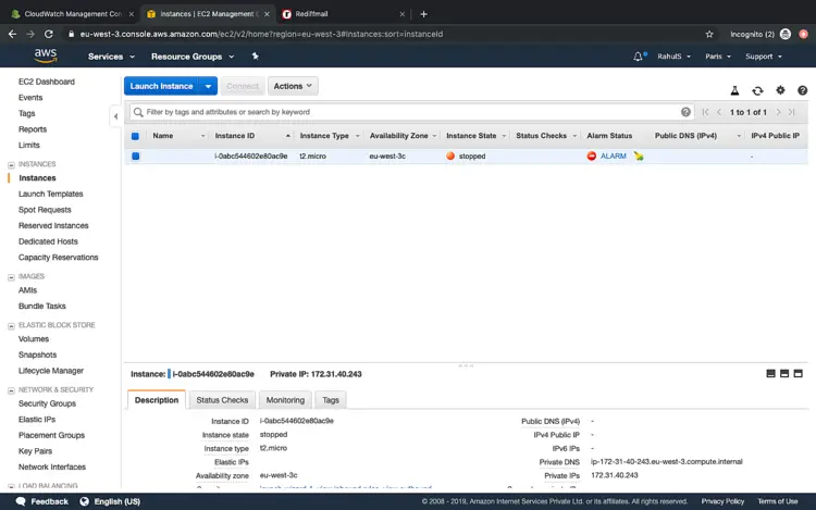 Состояние EC2 после выполнения действия Stop