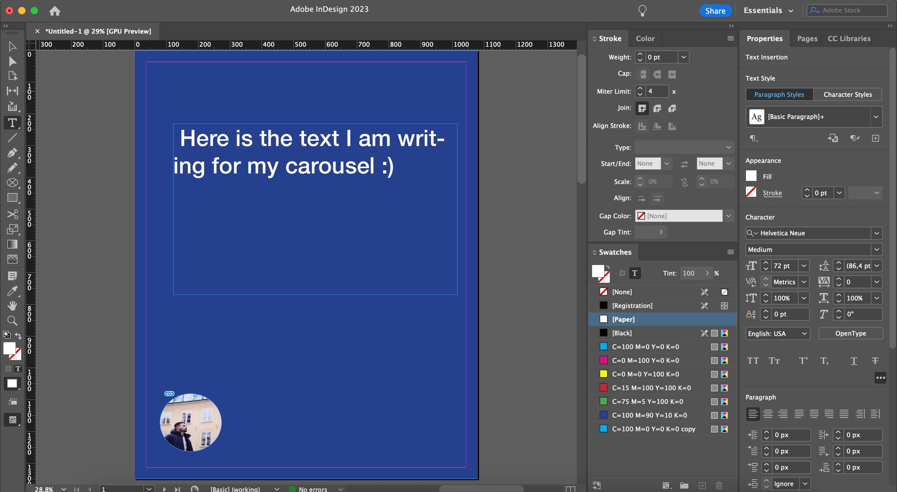 Text Added to InDesign Carousel Screenshot