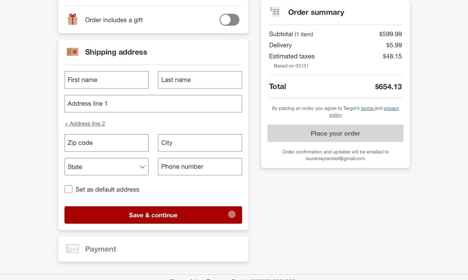 Процесс предзаказа: ввод адреса доставки