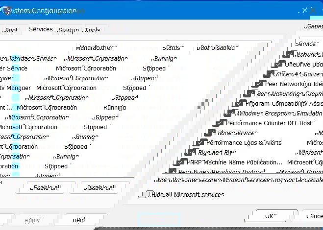 System Configuration: скрыть службы Microsoft и отключить сторонние сервисы