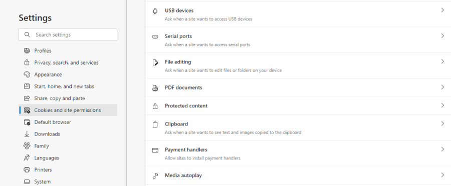 Настройки Edge Разрешения сайтов автозапуск медиа