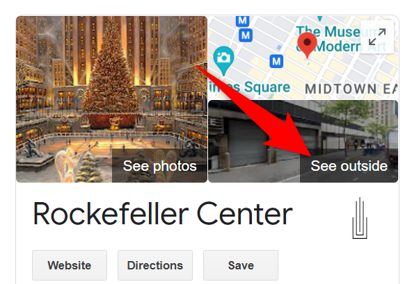 Карта с кнопкой «Посмотреть снаружи», ведущей в Street View.
