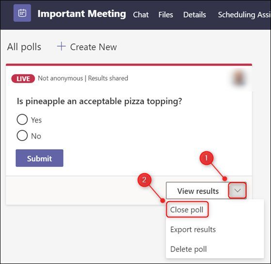 Опция Закрыть опрос