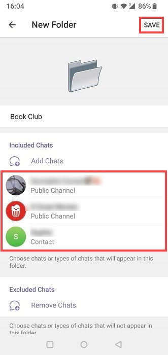 Просмотр созданной папки в мобильном Telegram.