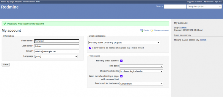 Панель управления Redmine