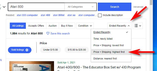 На сайте eBay отсортируйте результаты по наивысшей цене