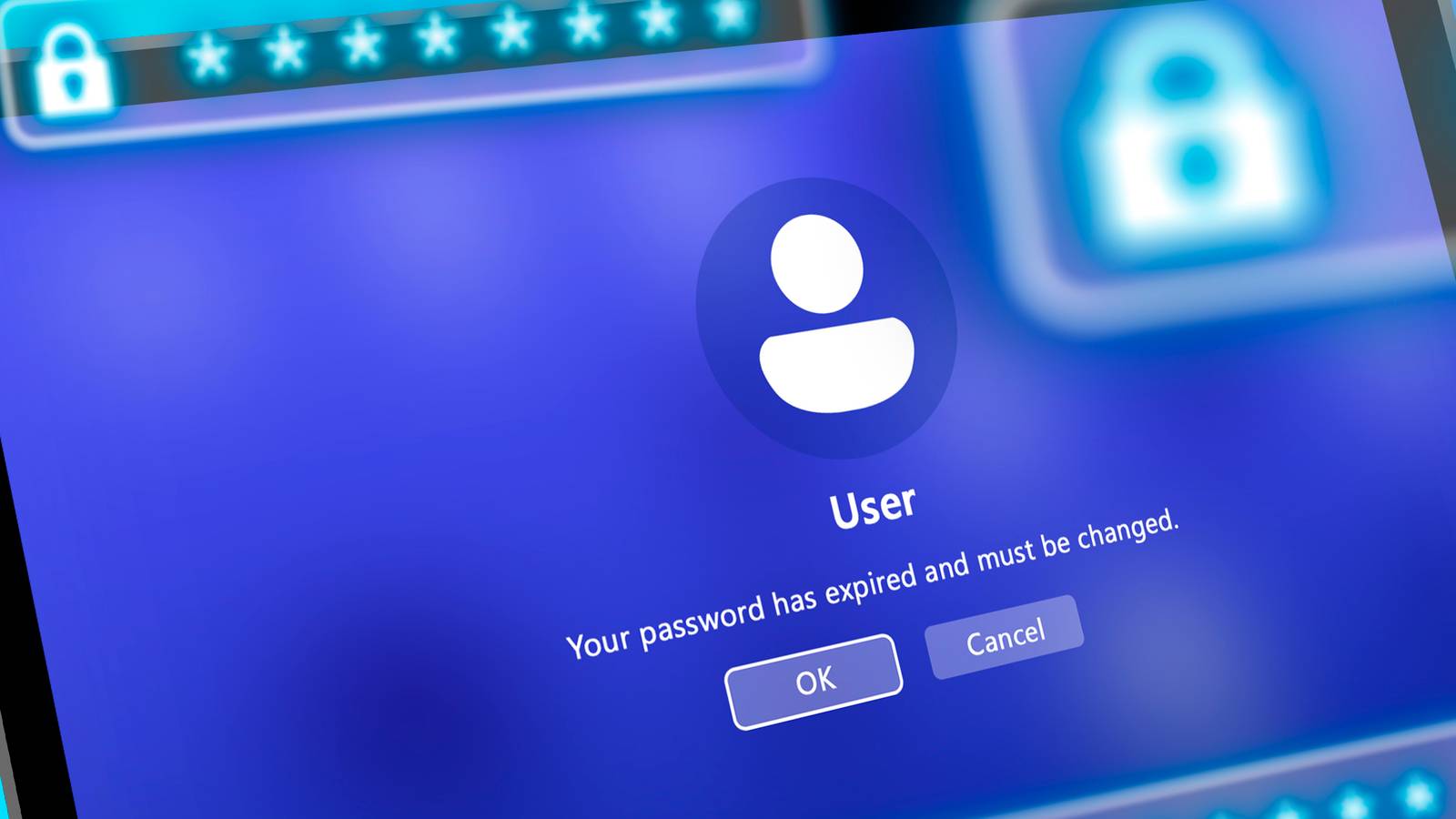 Экран входа Windows с сообщением об истекшем пароле