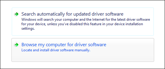 Выбор поиска драйвера на компьютере