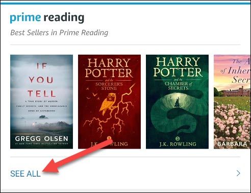 Раздел Prime Reading в приложении Kindle на мобильном устройстве