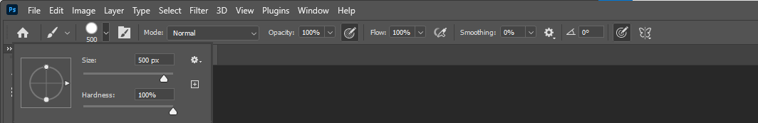 изменение размера кисти в меню