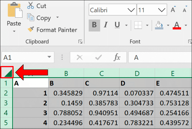 Кнопка для выделения всех ячеек листа