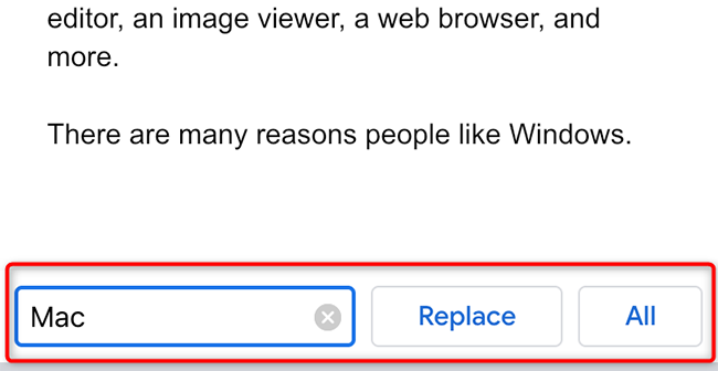 Поле «Заменить на» внизу экрана iOS