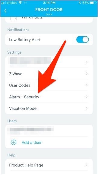 Раздел настроек Alarm + Security с переключателем Auto Lock