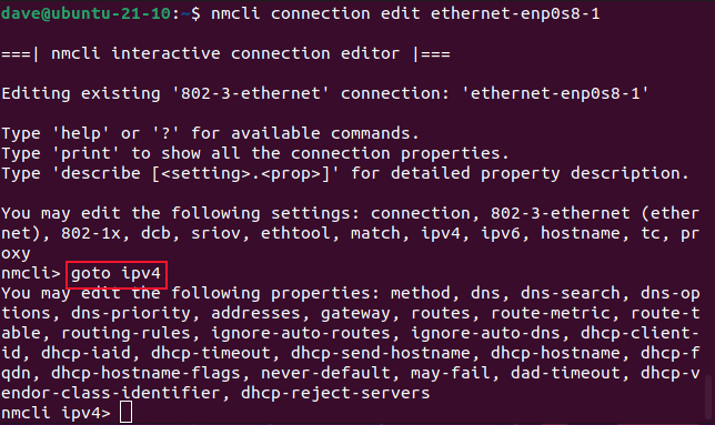 Переход к настройкам ipv4 в интерактивном редакторе