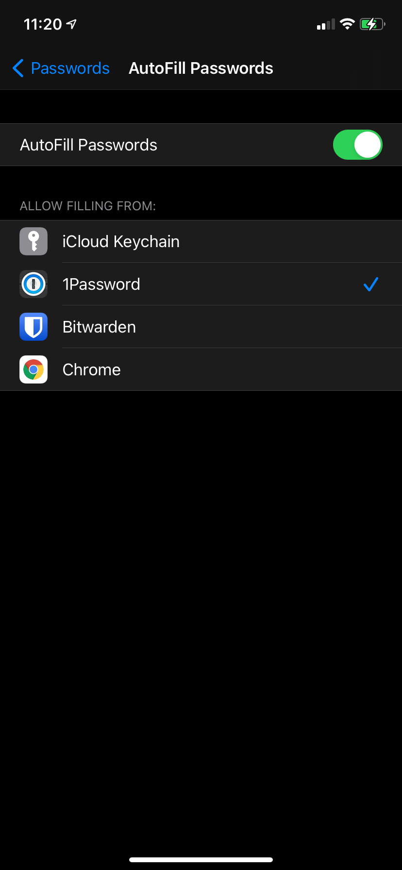 iOS Password Autofill Settings
