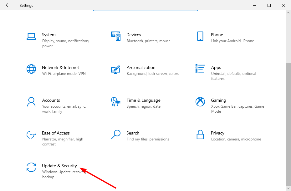 Настройки Windows — раздел Обновление и безопасность