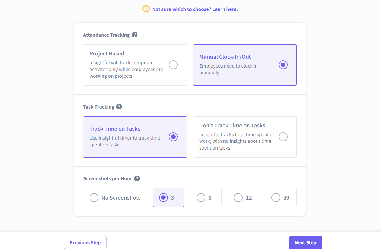 Выбор режима отслеживания: автоматический или ручной, интервал скриншотов