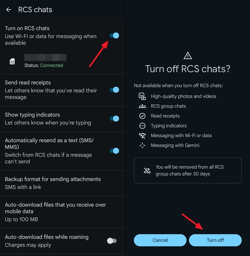 отключение RCS в настройках