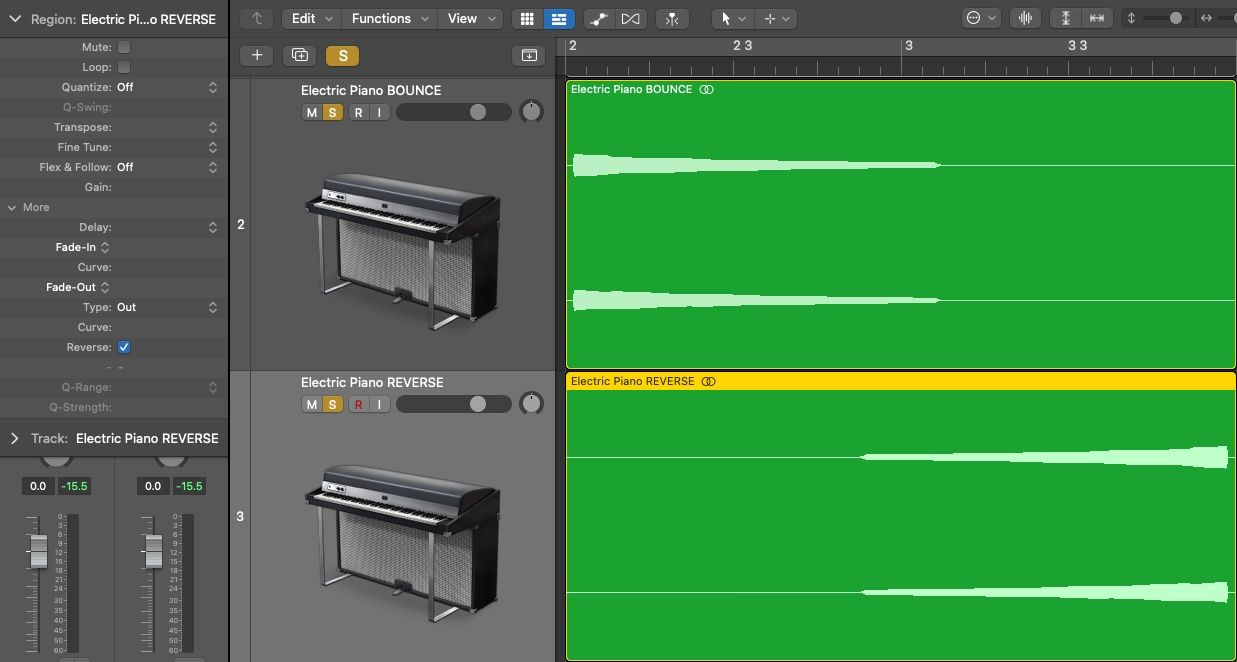 Развернутое аудио в Logic Pro X, вид волны