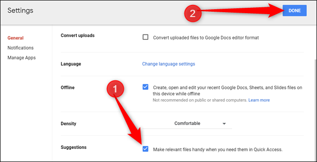 Включите Быстрый доступ, установив флажок рядом с