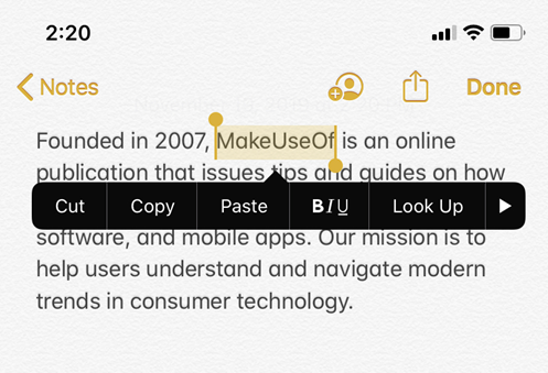 Copy and Paste on iPhone