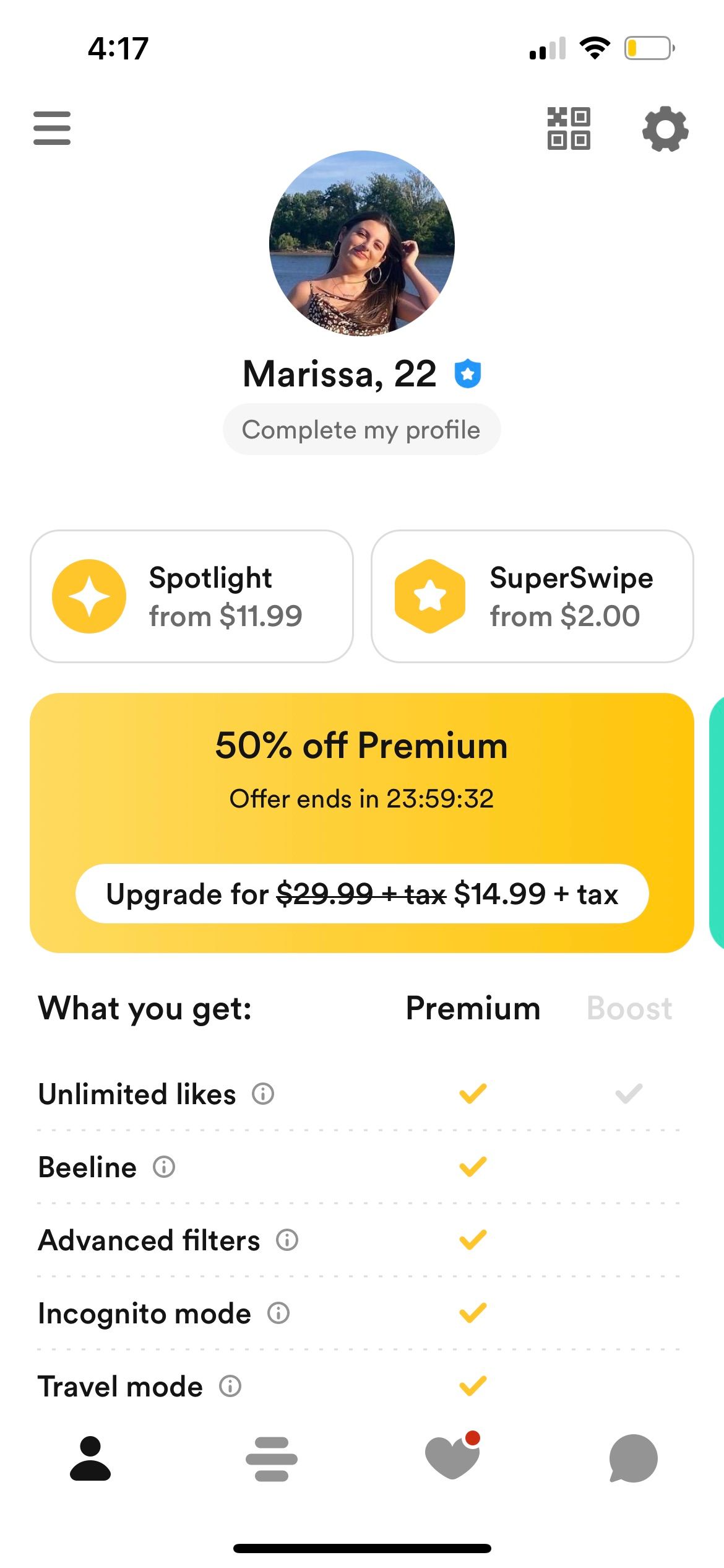 Экран профиля Bumble
