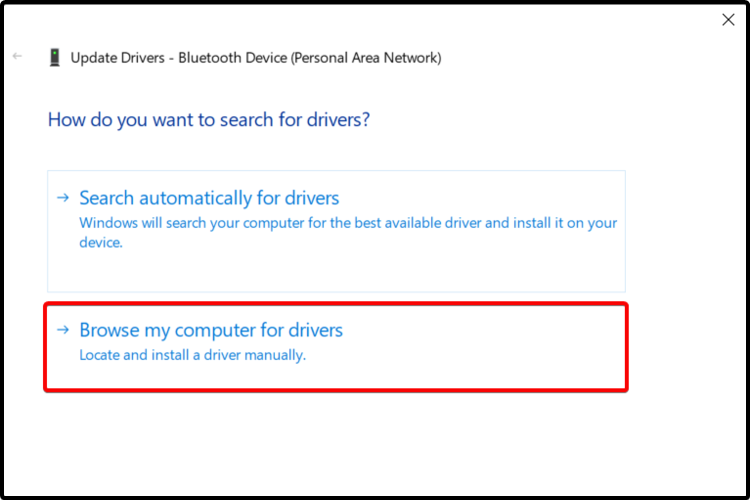 Окно выбора поиска драйвера по компьютеру