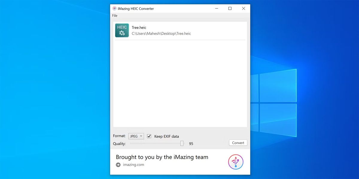 Интерфейс iMazing HEIC Converter с настройками формата и качества