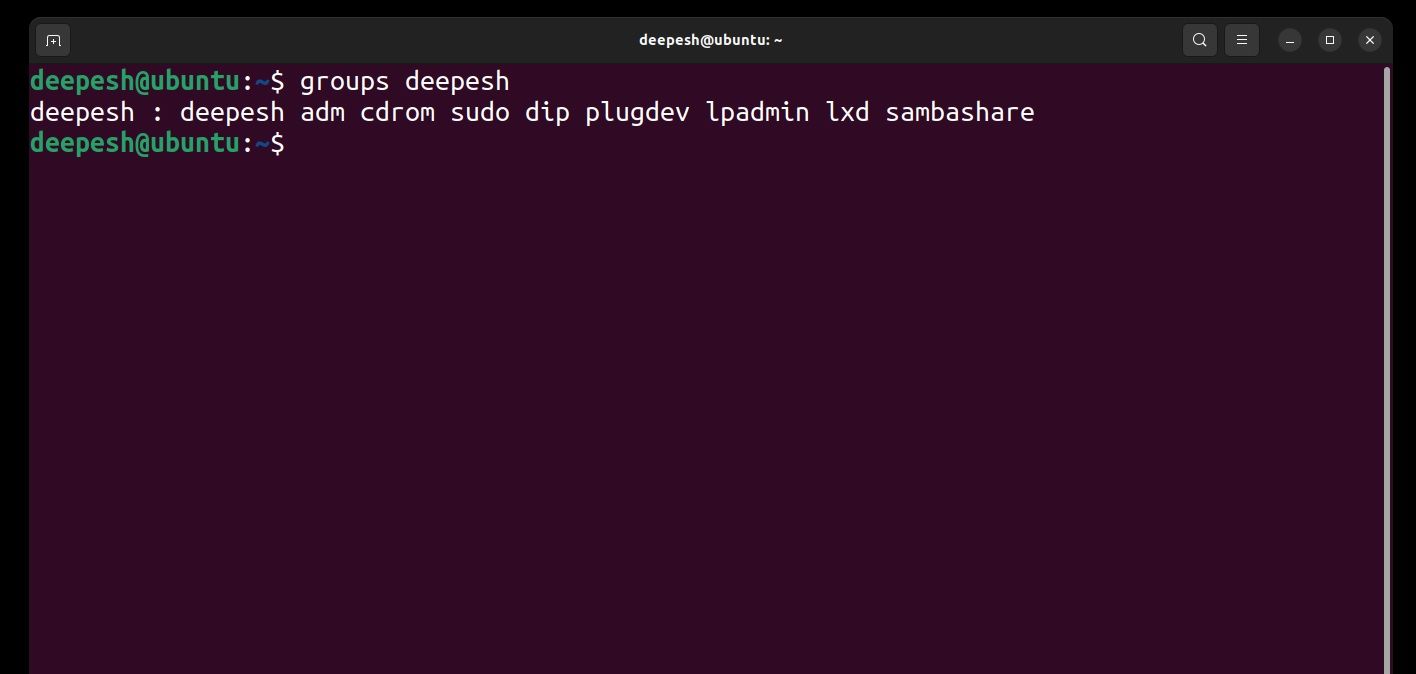 проверка групп пользователя в linux