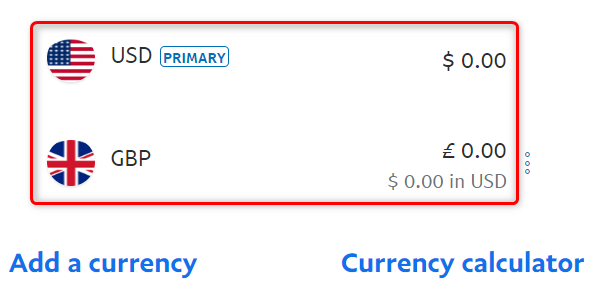 Просмотр баланса в нескольких валютах на сайте PayPal