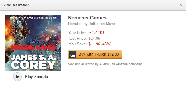 Диалог покупки озвучки через Audible