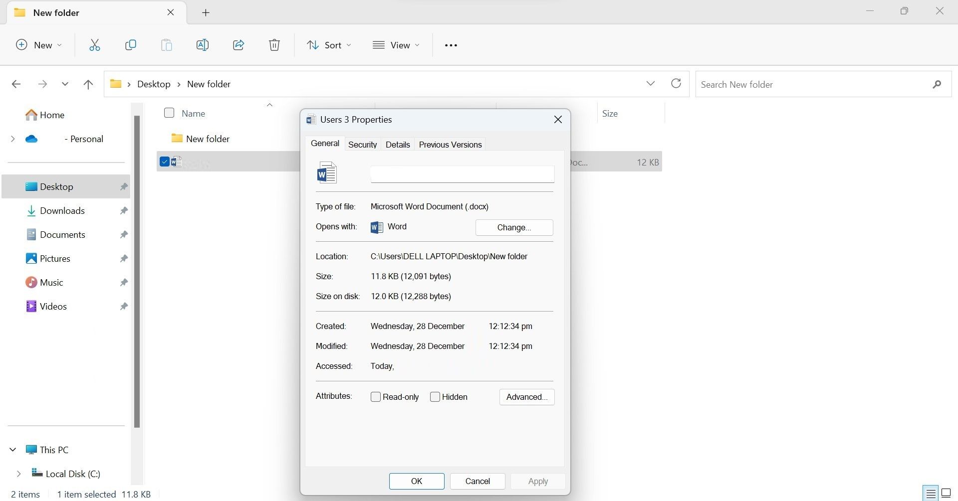 Проверка формата файла в окне свойств файла проводника Windows