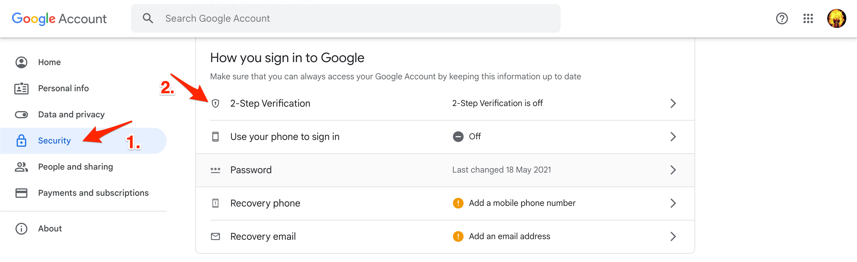 Как включить двухэтапную проверку Google