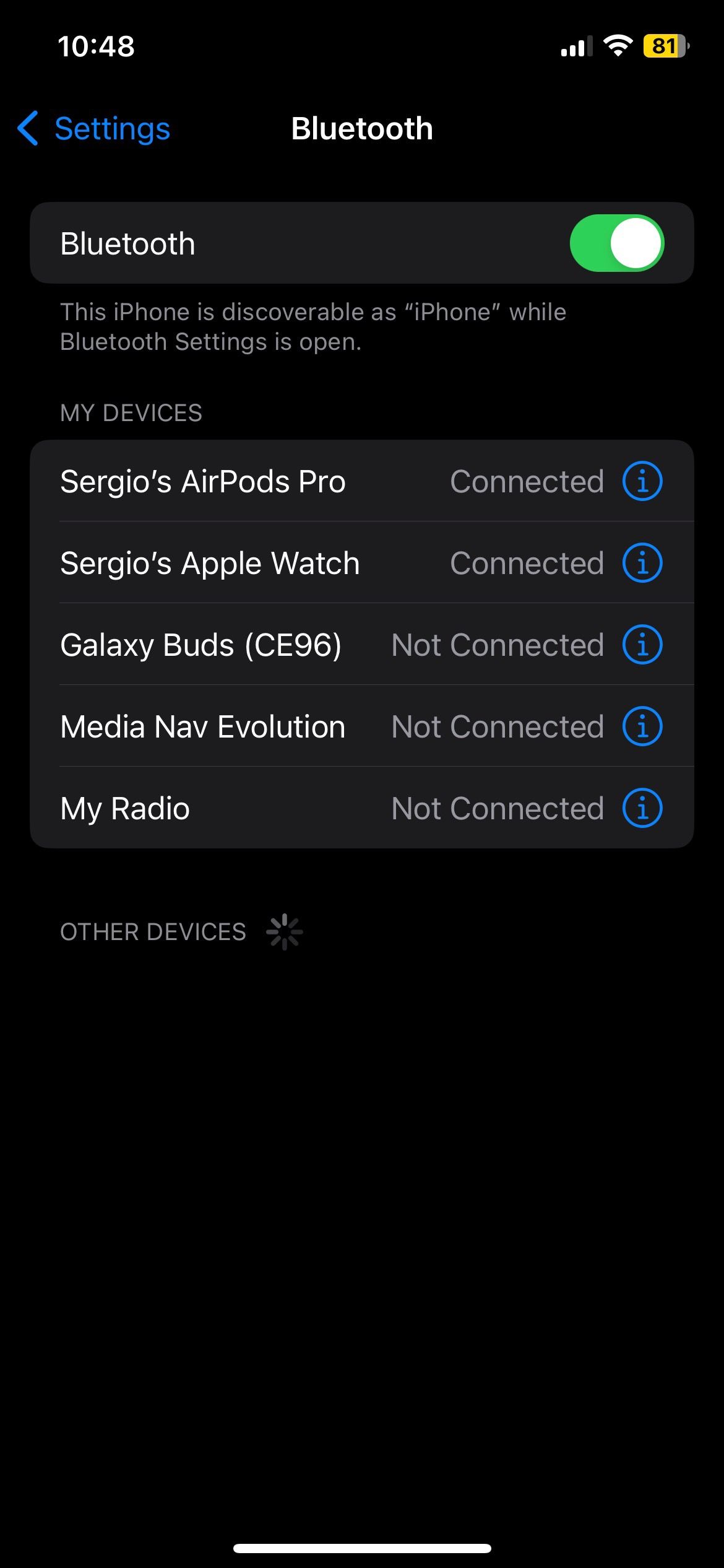 Настройки Bluetooth на iPhone