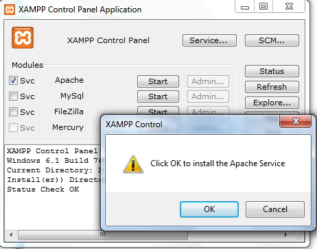 XAMPP статус и компоненты