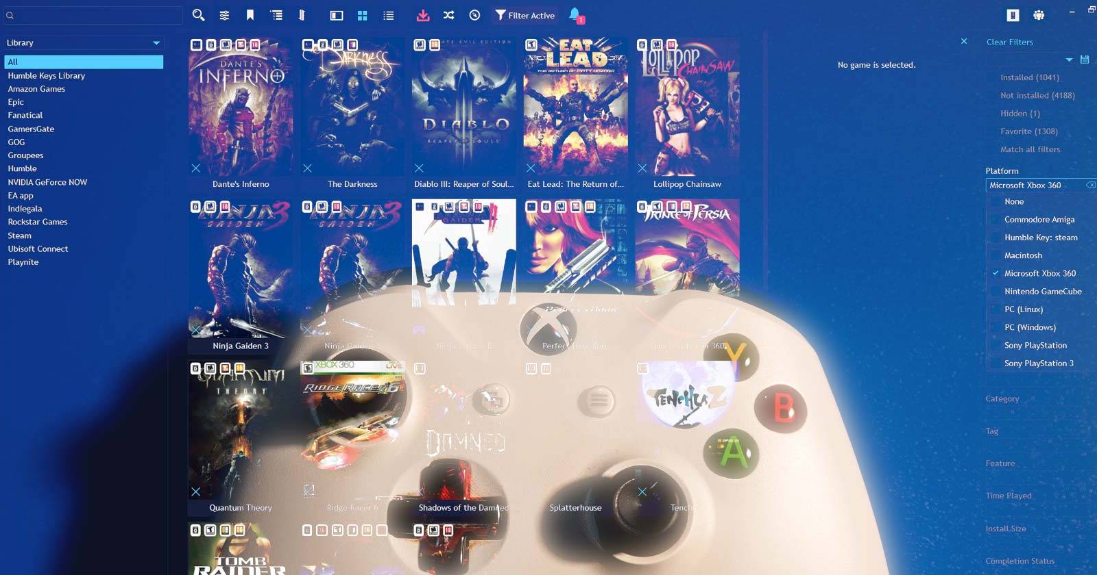 Избранная страница Playnite с эмулированными играми