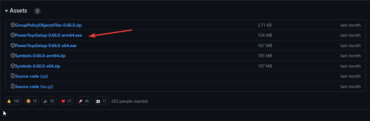 Скачивание установщика PowerToys с GitHub