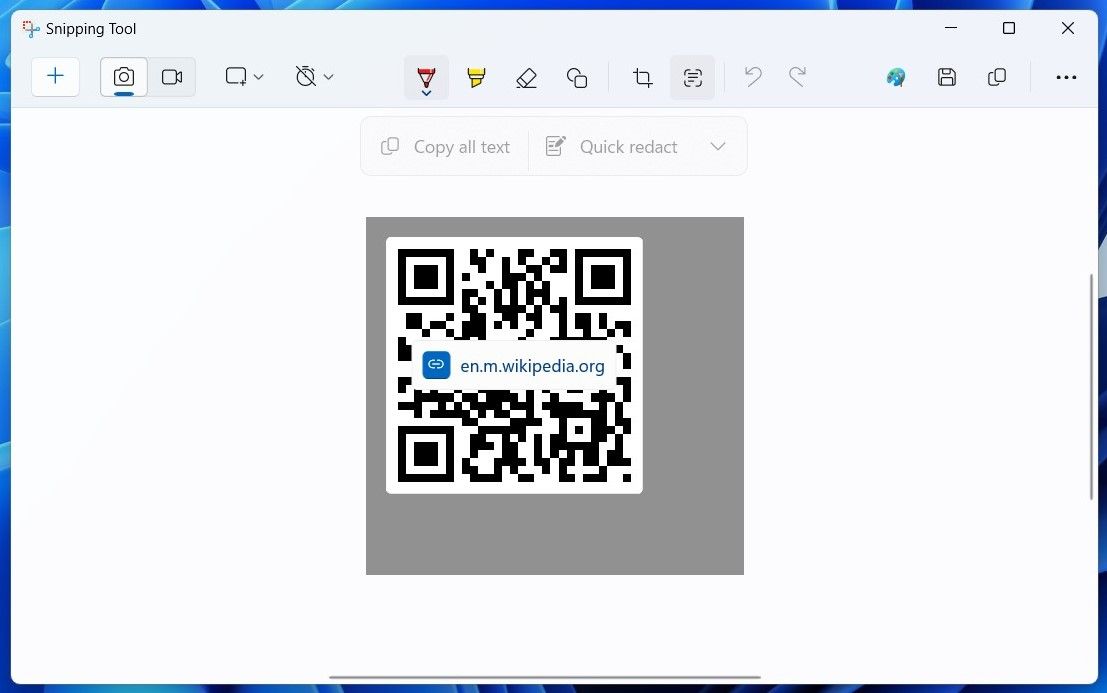 Сканирование QR‑кода в приложении Ножницы Windows 11