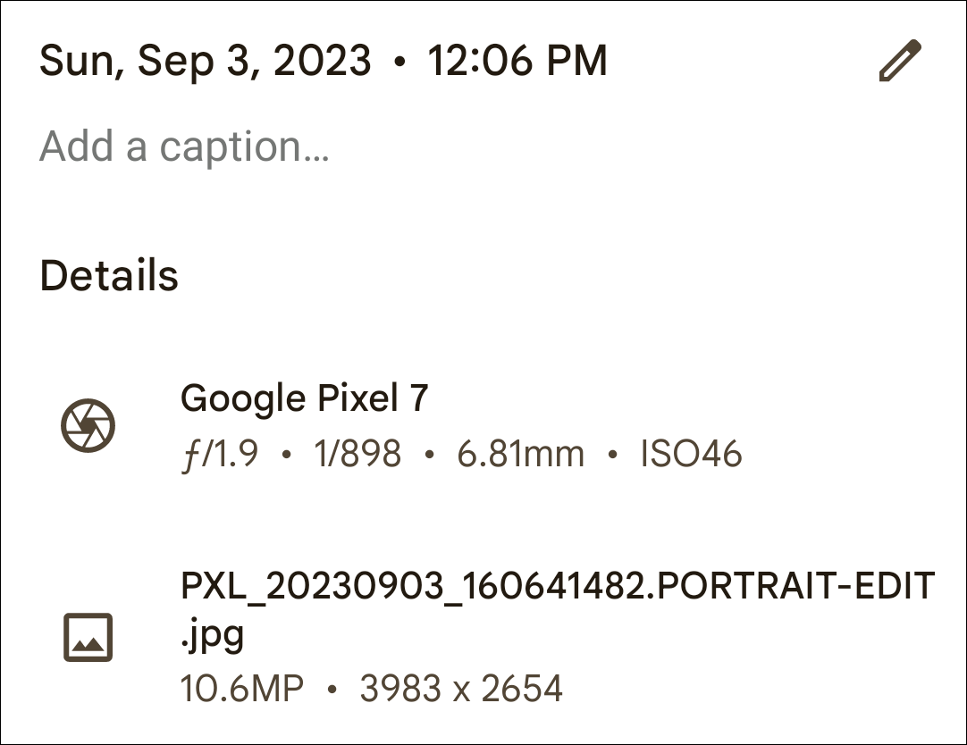 Экран с информацией EXIF изображения.