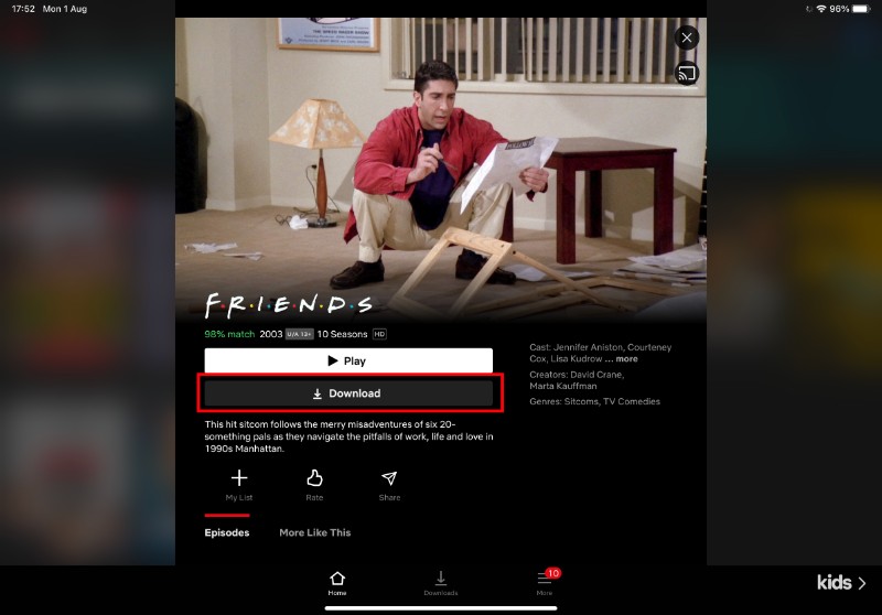 banner titolo su iPad con opzione per download