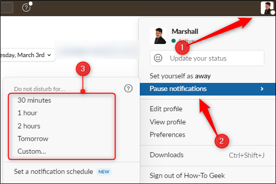 Варианты времён в режиме «Не беспокоить» в Slack