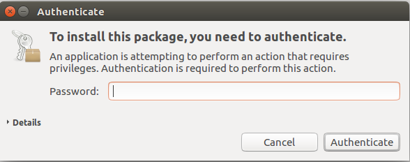 Диалог авторизации установки в Linux