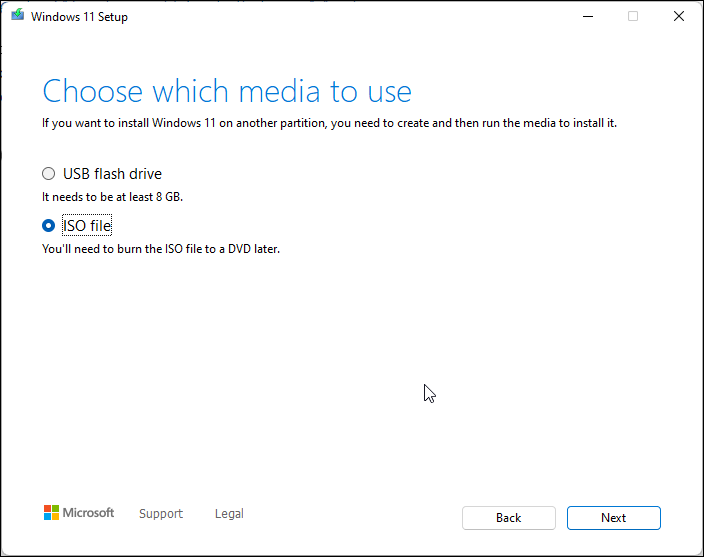 Media Creation Tool: окно выбора ISO и создание установочной флешки